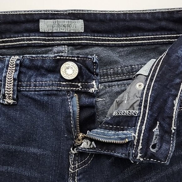 Daytrip Women's Virgo Bootcut Dark Blue Demin Jeans Faded Gold Stitch Size 28XL - Picture 5 of 16